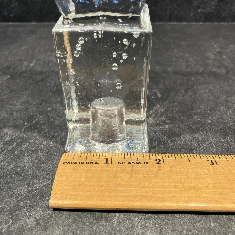 Scandinavian Ice Block Glass Candle Holder Brutalist Bubble Crystal MCM Vintage